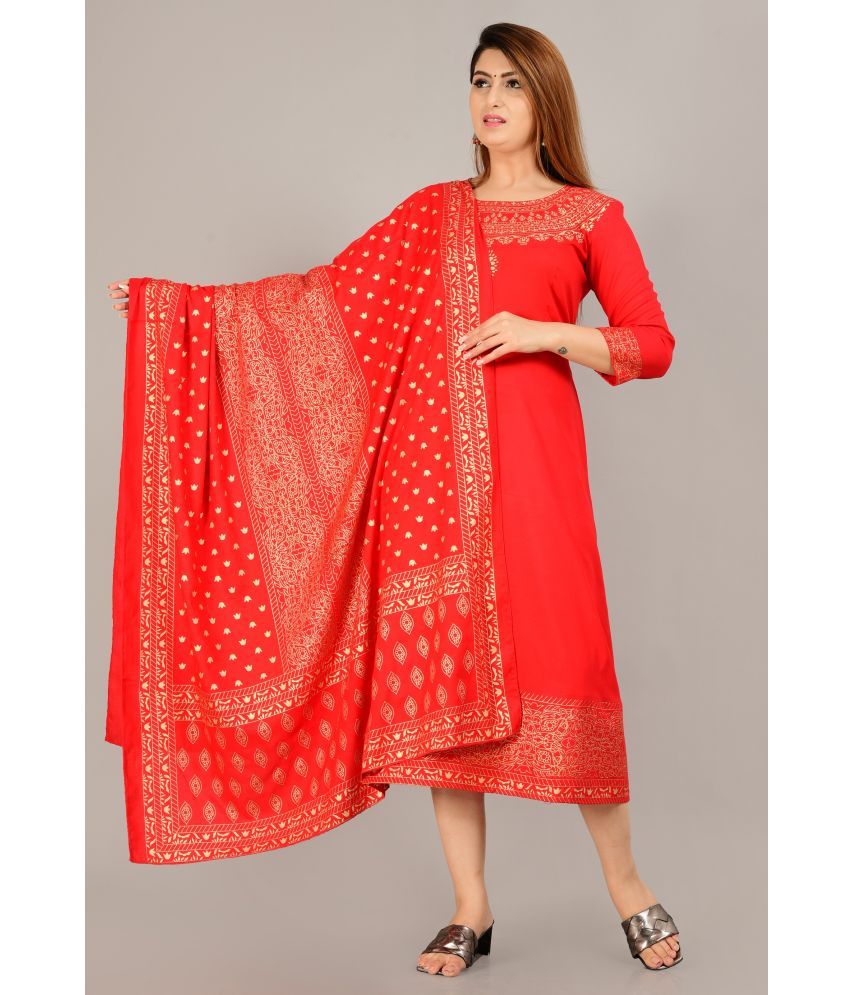     			Aurelisa - Red Rayon Women's Flared Kurti ( Pack of 1 )