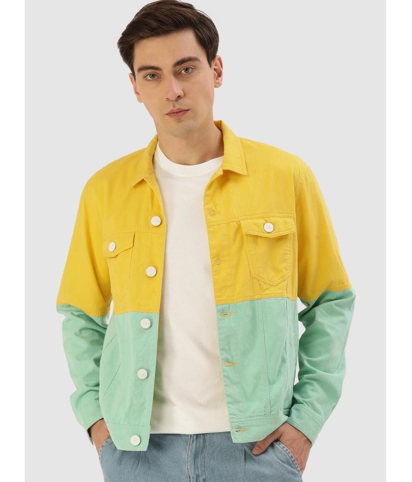     			Bene Kleed Men Yellow & Green Colourblocked Antimicrobial Denim Cotton Jacket