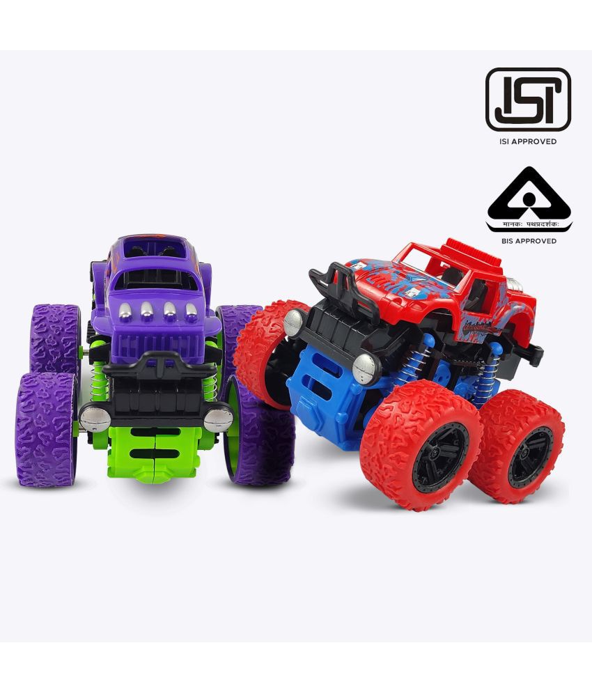     			NHR Mini Mono Pull Back Cars Kids Toys, 360 Degree Stunt car Friction Powered Cars Push go Truck for Toddlers Kids Gift ( Pack of 2Car ) ( Multicolor )