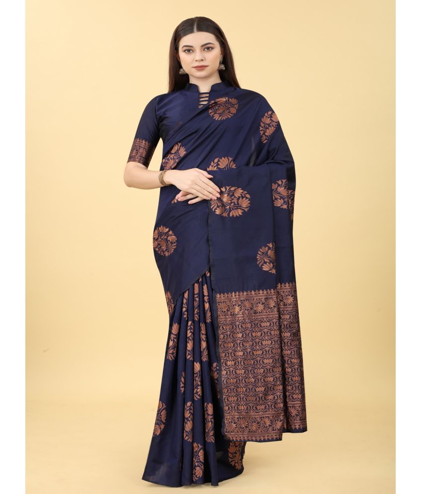     			NENCY FASHION - Blue Banarasi Silk Saree With Blouse Piece ( Pack of 1 )