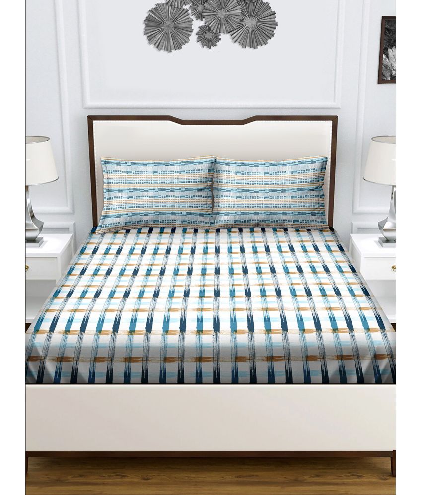     			Bella Casa - Blue Cotton Double Bedsheet with 2 Pillow Covers