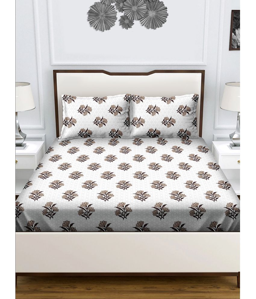     			Bella Casa - Brown Cotton Double Bedsheet with 2 Pillow Covers