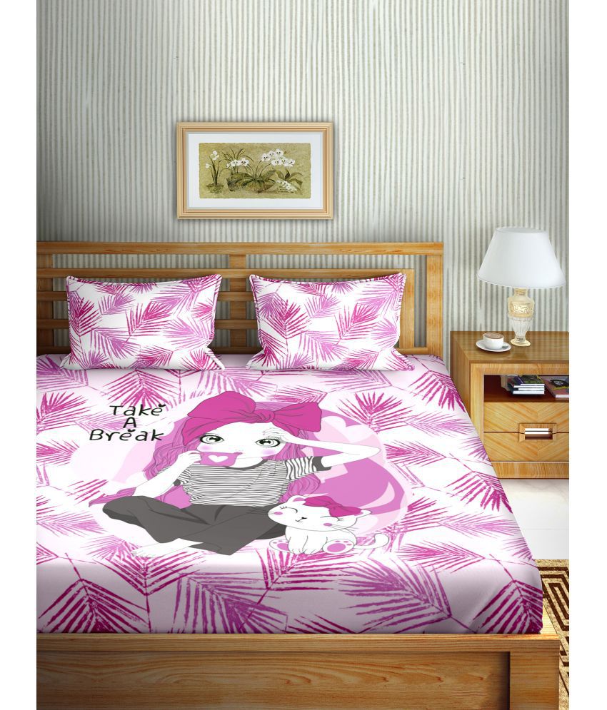     			Bella Casa - Pink Cotton Double Bedsheet with 2 Pillow Covers