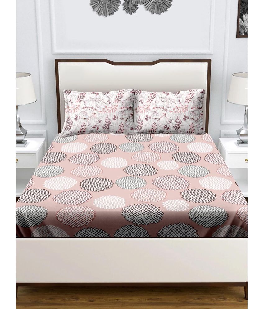     			Bella Casa - Pink Cotton Double Bedsheet with 2 Pillow Covers