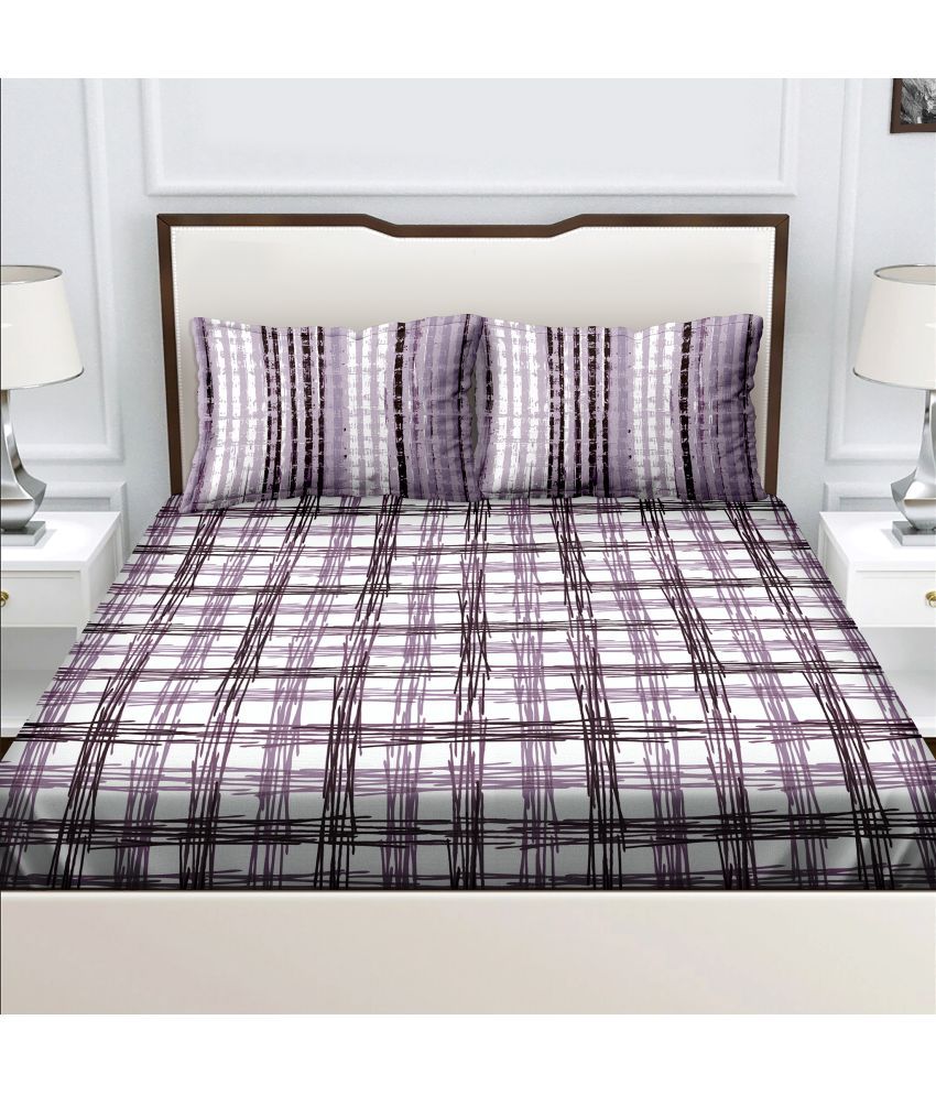     			Bella Casa - Purple Cotton Double Bedsheet with 2 Pillow Covers