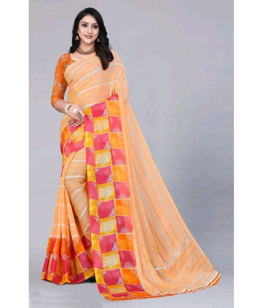     			Bhuwal Fashion - Orange Chiffon Saree With Blouse Piece ( Pack of 1 )