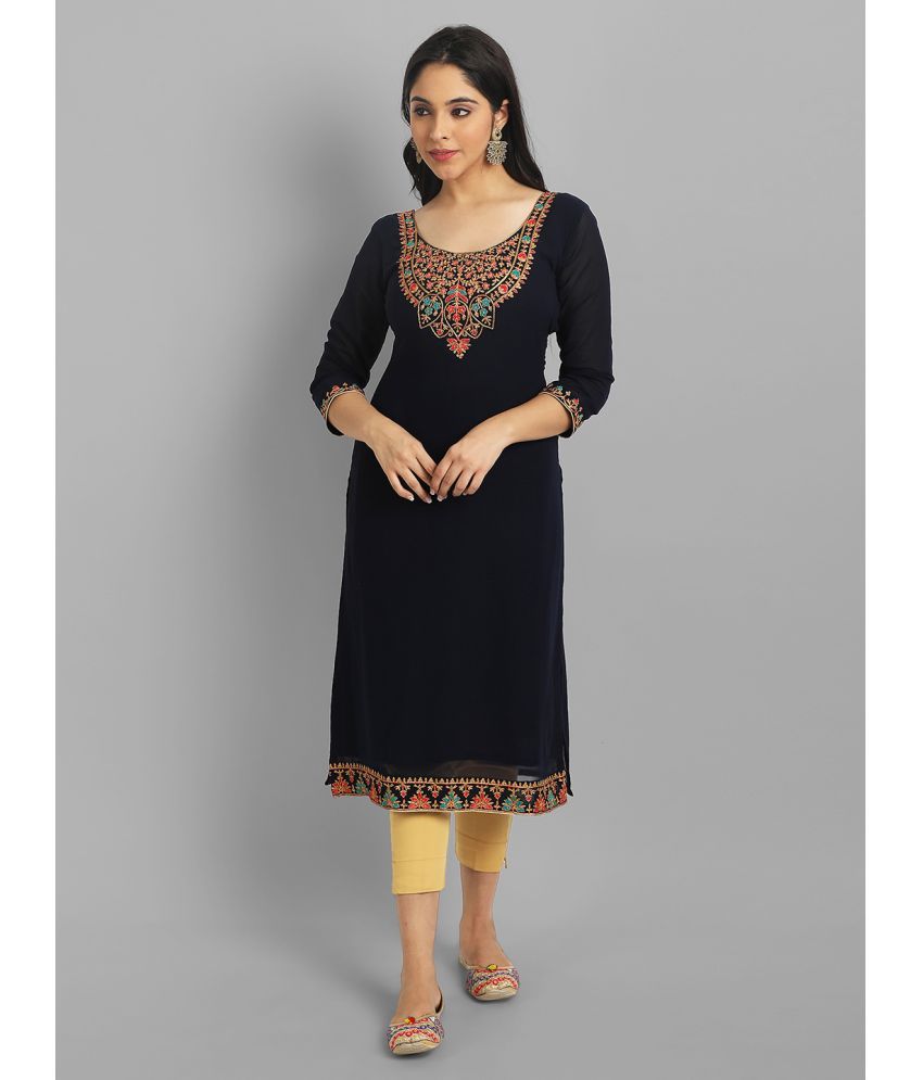     			Femvy - Black Georgette Women's Straight Kurti ( Pack of 1 )