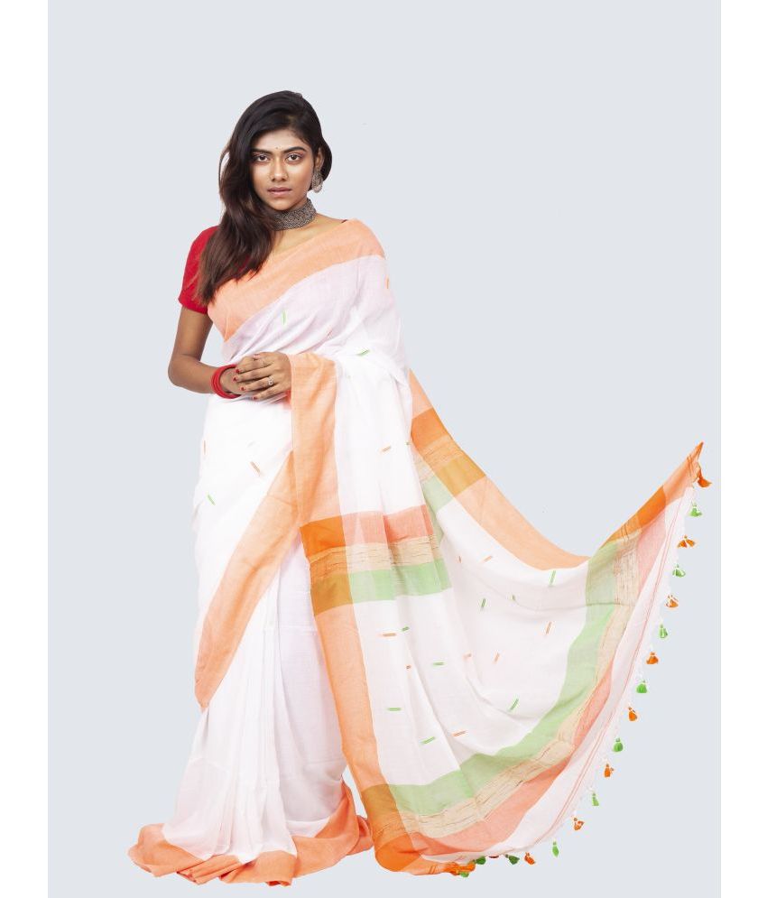     			Handloom Point - White Cotton Blend Saree With Blouse Piece ( Pack of 1 )