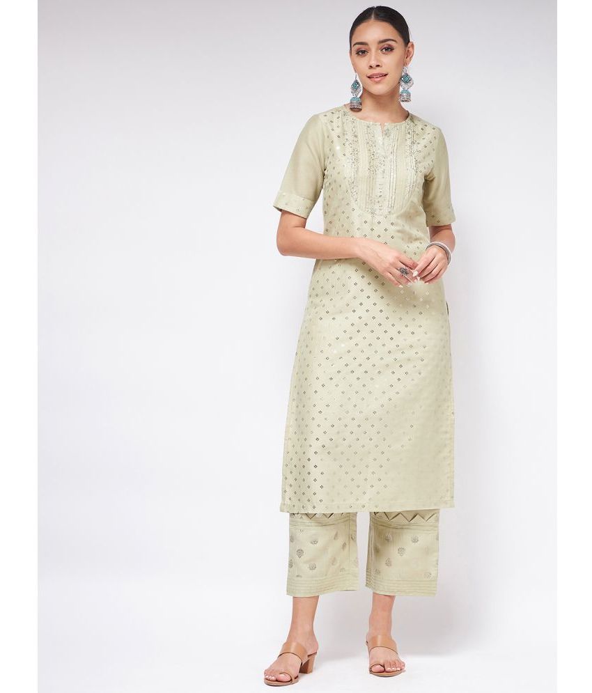     			Pannkh - Green Polyester Women's Straight Kurti ( Pack of 1 )