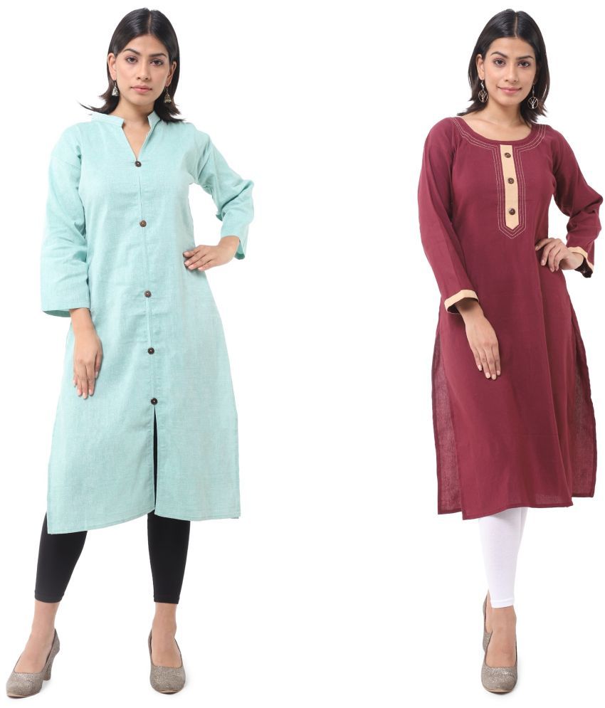     			DESHBANDHU DBK - Multicolor Cotton Women's Straight Kurti ( Pack of 2 )