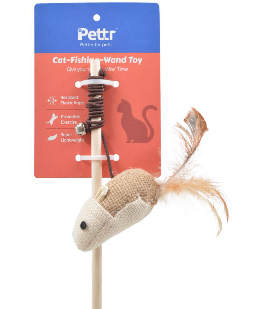     			Pettr Cat Fishing Wand Toy with Mouse, Cats & Kittens - Solo or Group Play - Contains Resistant & Elastic Rope - Super Lightweight, Promotes Exercise