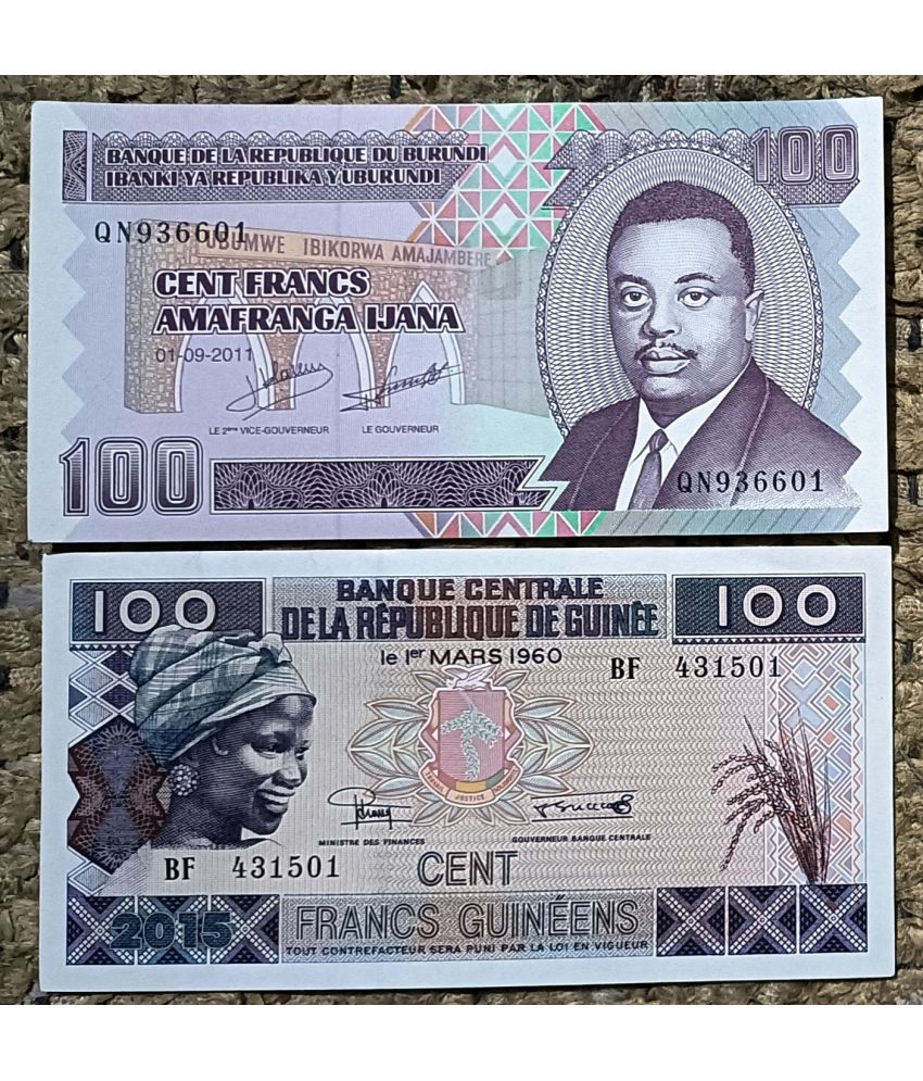     			SUPER ANTIQUES GALLERY - 100 FRANCS BURUNDI AND GUINEA 2 NOTE SET 1 Paper currency & Bank notes
