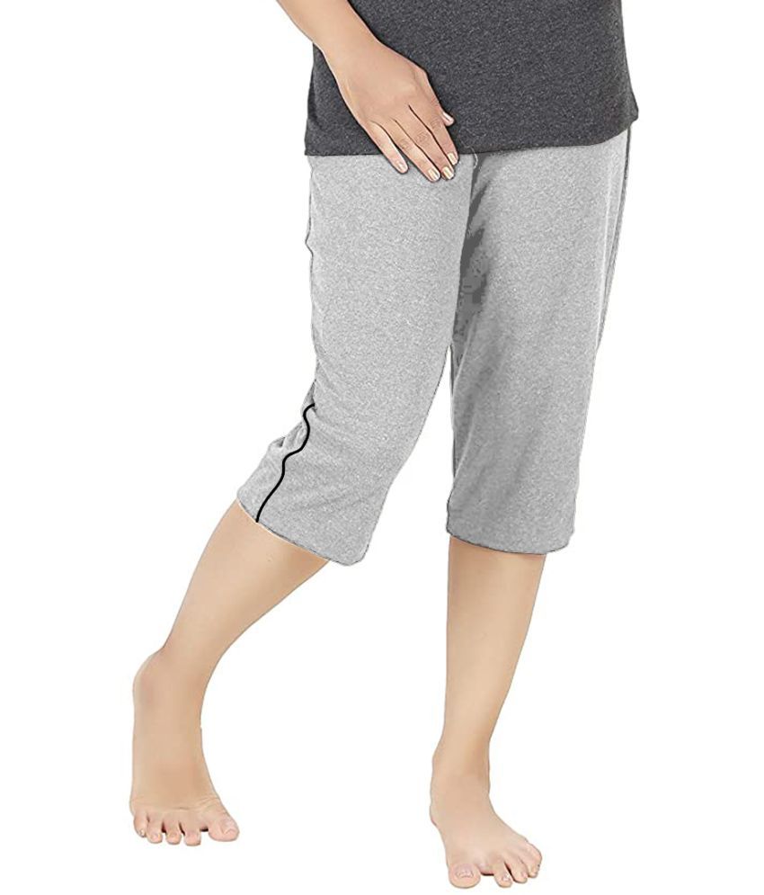     			Stylcozy Grey Cotton Blend Solid Capri - Single