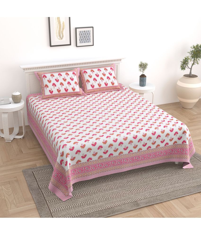     			Uniqchoice - Pink Cotton Double Bedsheet with 2 Pillow Covers