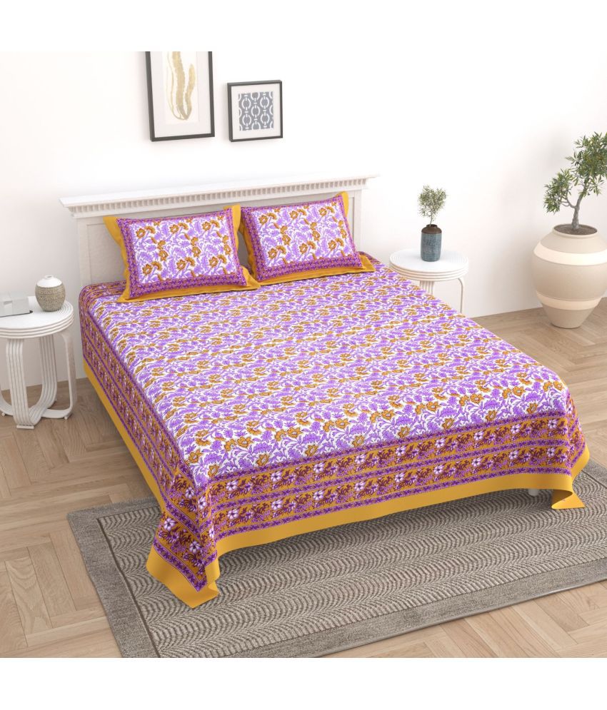     			Uniqchoice - Yellow Cotton Double Bedsheet with 2 Pillow Covers