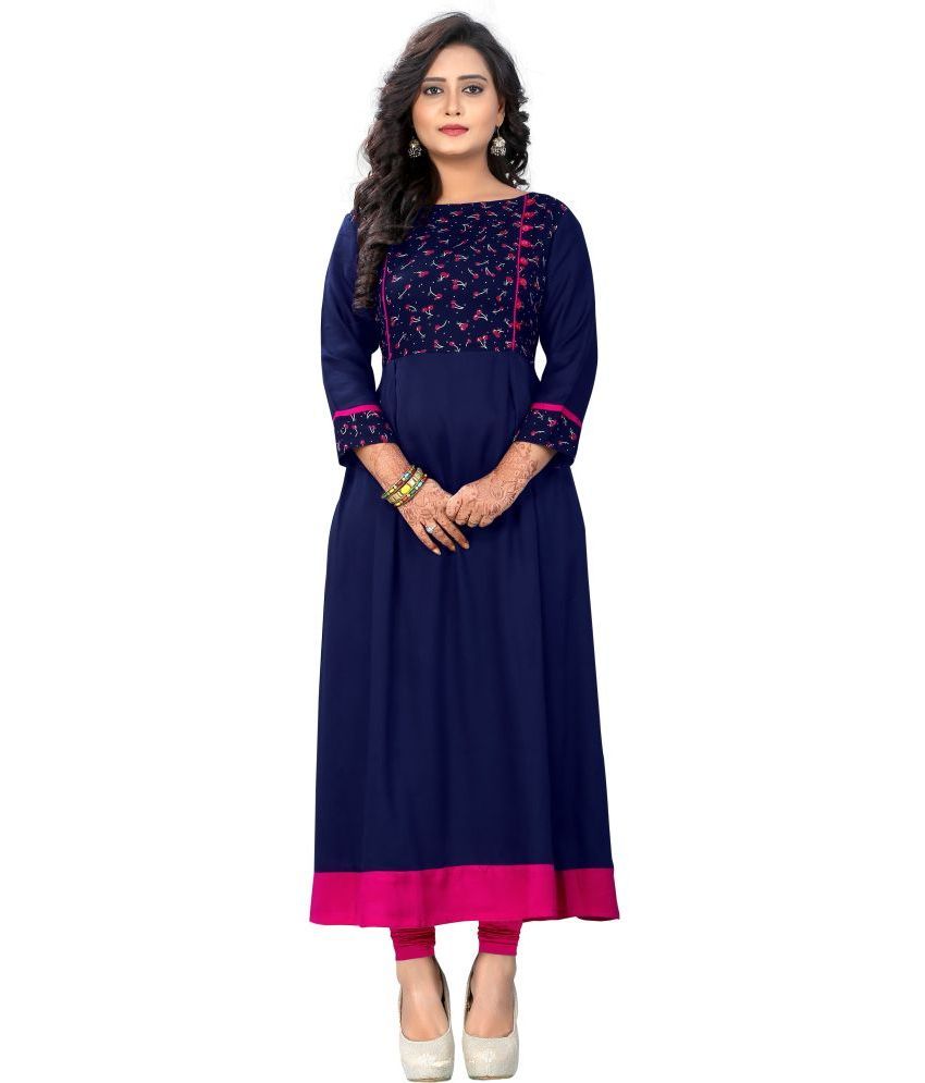     			Vbuyz - Blue Rayon Women's Anarkali Kurti ( Pack of 1 )