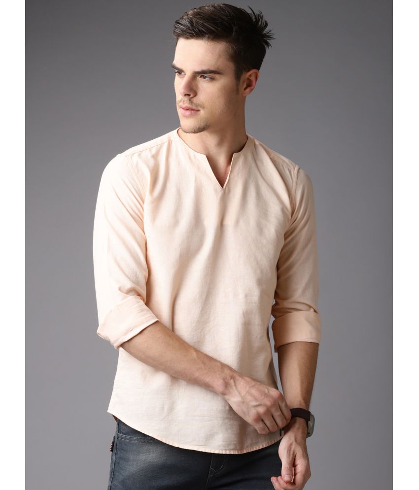     			Bene Kleed - Peach Cotton Men's Shirt Style Kurta ( Pack of 1 )
