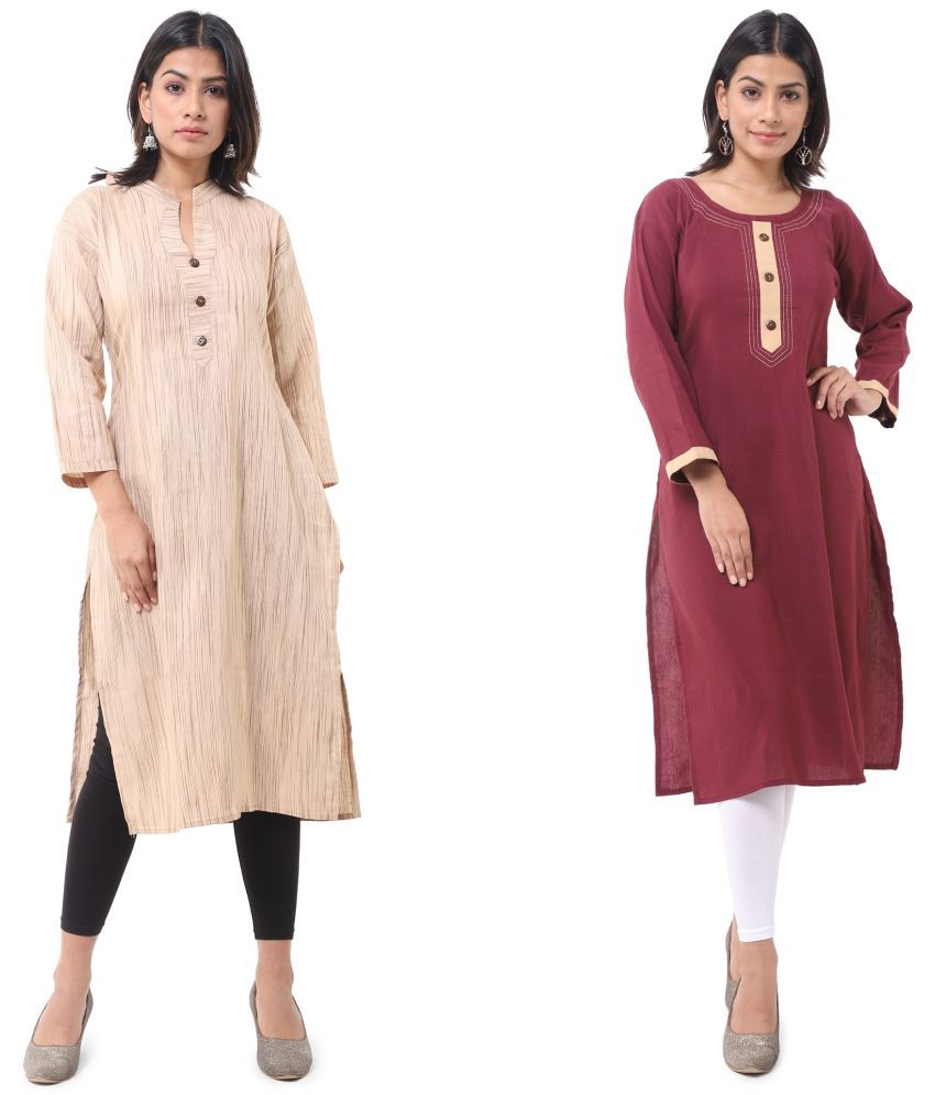     			DESHBANDHU DBK - Multicolor Cotton Women's Straight Kurti ( Pack of 2 )