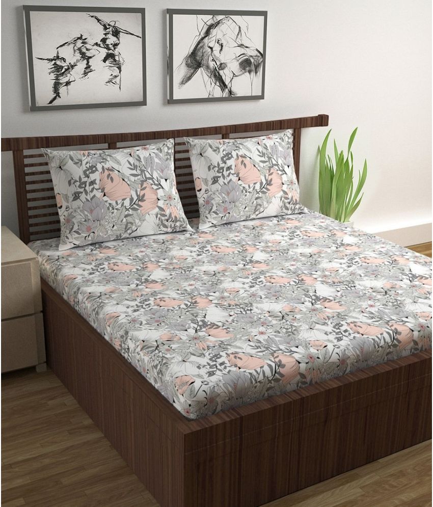     			DIVINE CASA - Peach Cotton Double Bedsheet with 2 Pillow Covers