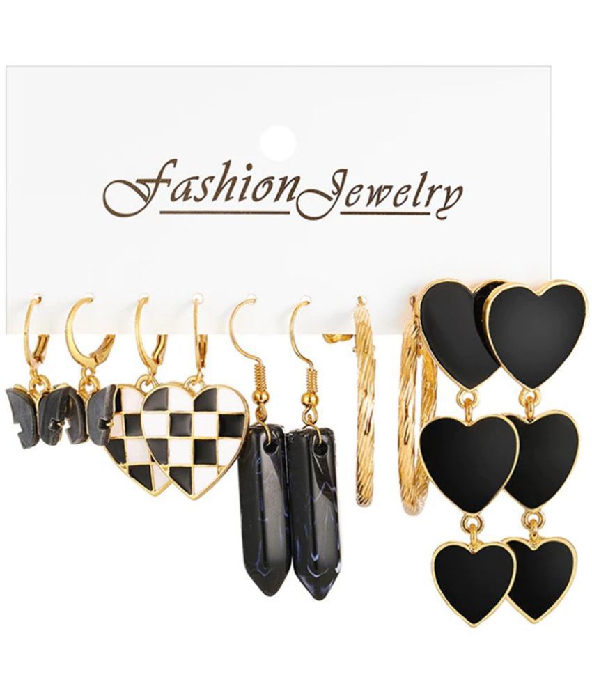     			FASHION FRILL - Black Drop Earrings ( Pack of 5 )