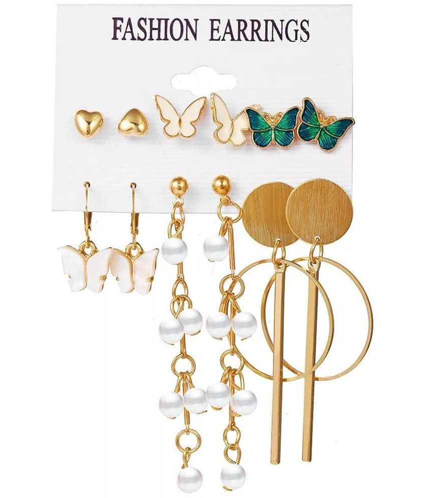     			FASHION FRILL - Golden Stud Earrings ( Pack of 6 )