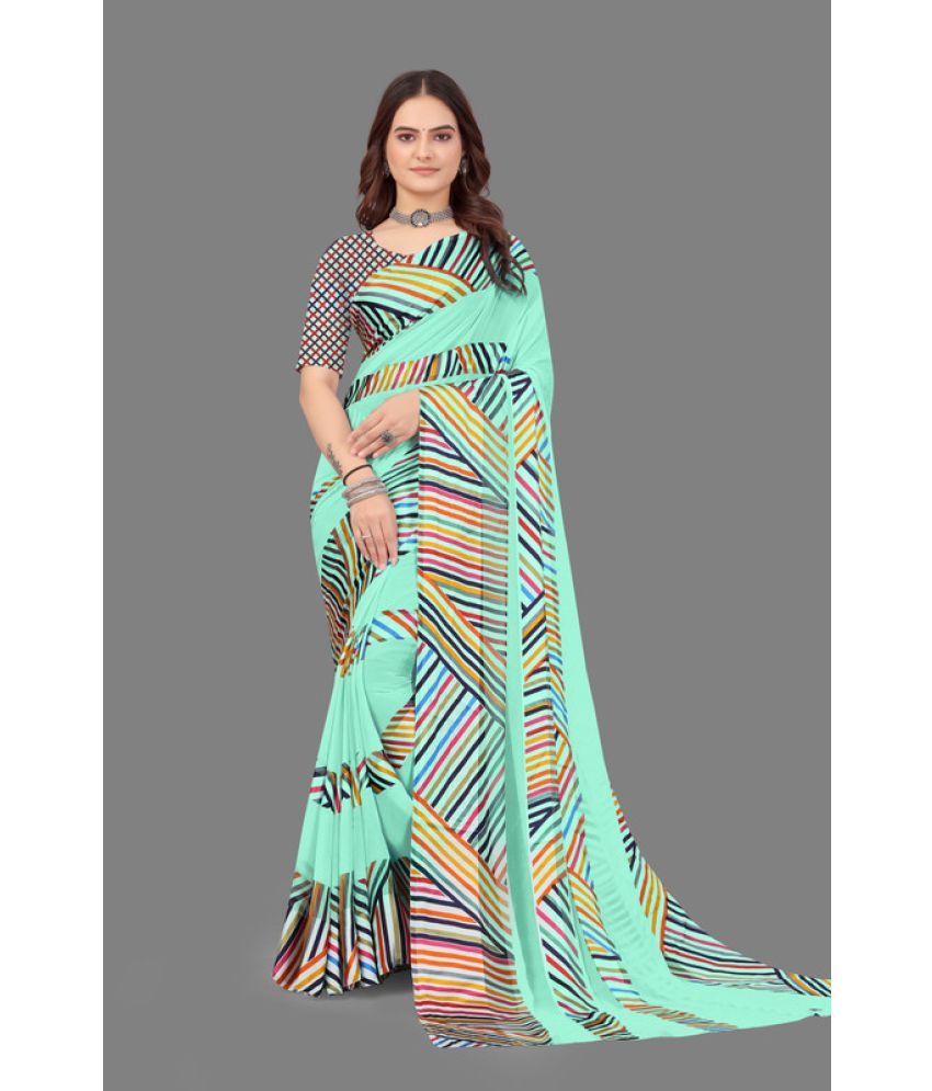     			Sanwariya Silks - SkyBlue Georgette Saree With Blouse Piece ( Pack of 1 )