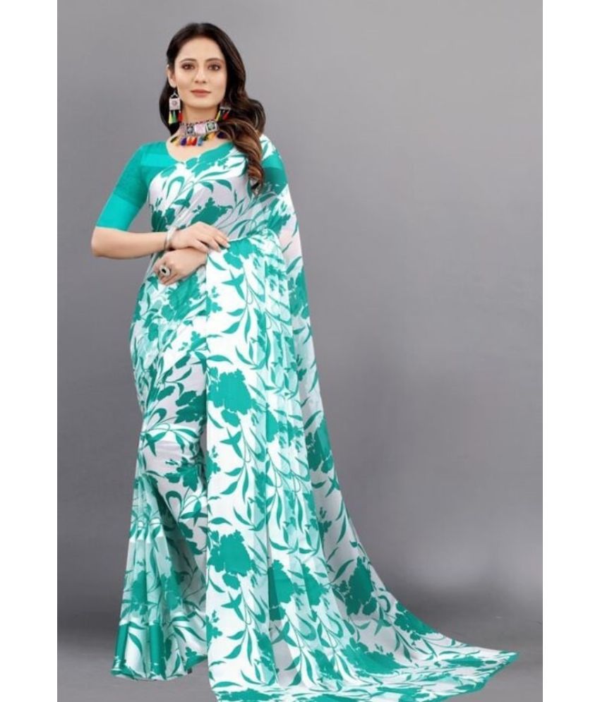     			Sanwariya Silks - SkyBlue Georgette Saree With Blouse Piece ( Pack of 1 )