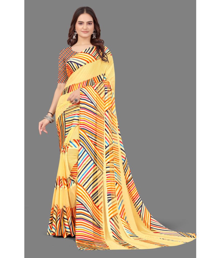    			Sitanjali Lifestyle - Yellow Georgette Saree With Blouse Piece ( Pack of 1 )
