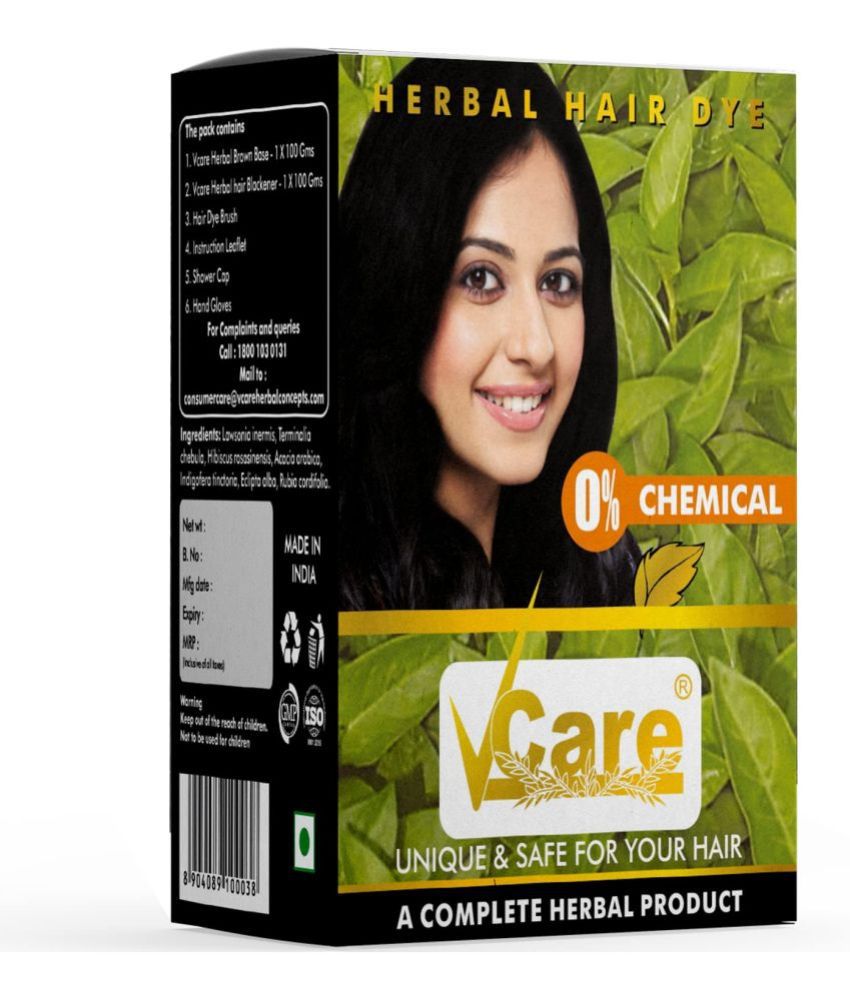     			VCare Natural Herbal Hair Dye Powder for Men and Women|Apply for Dry Hair & Beard With Brushes, Shower caps and Gloves - 200g