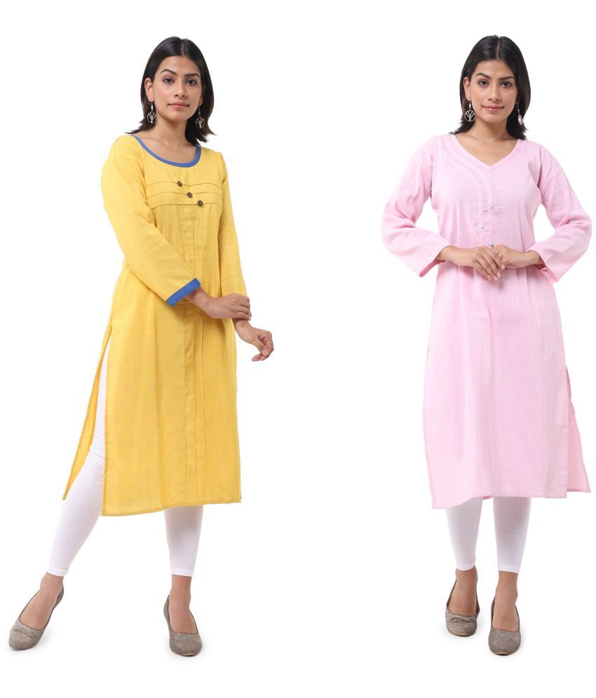     			DESHBANDHU DBK - Multicolor Cotton Women's Straight Kurti ( Pack of 2 )