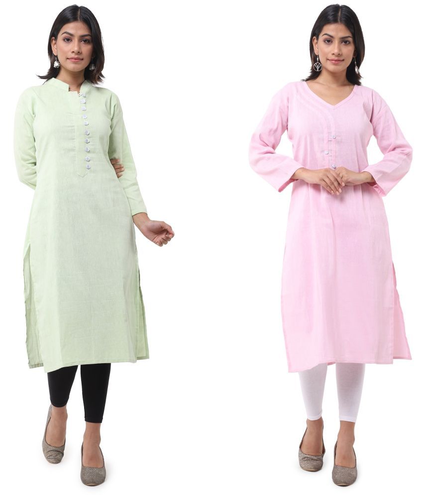     			DESHBANDHU DBK - Multicolor Cotton Women's Straight Kurti ( Pack of 2 )