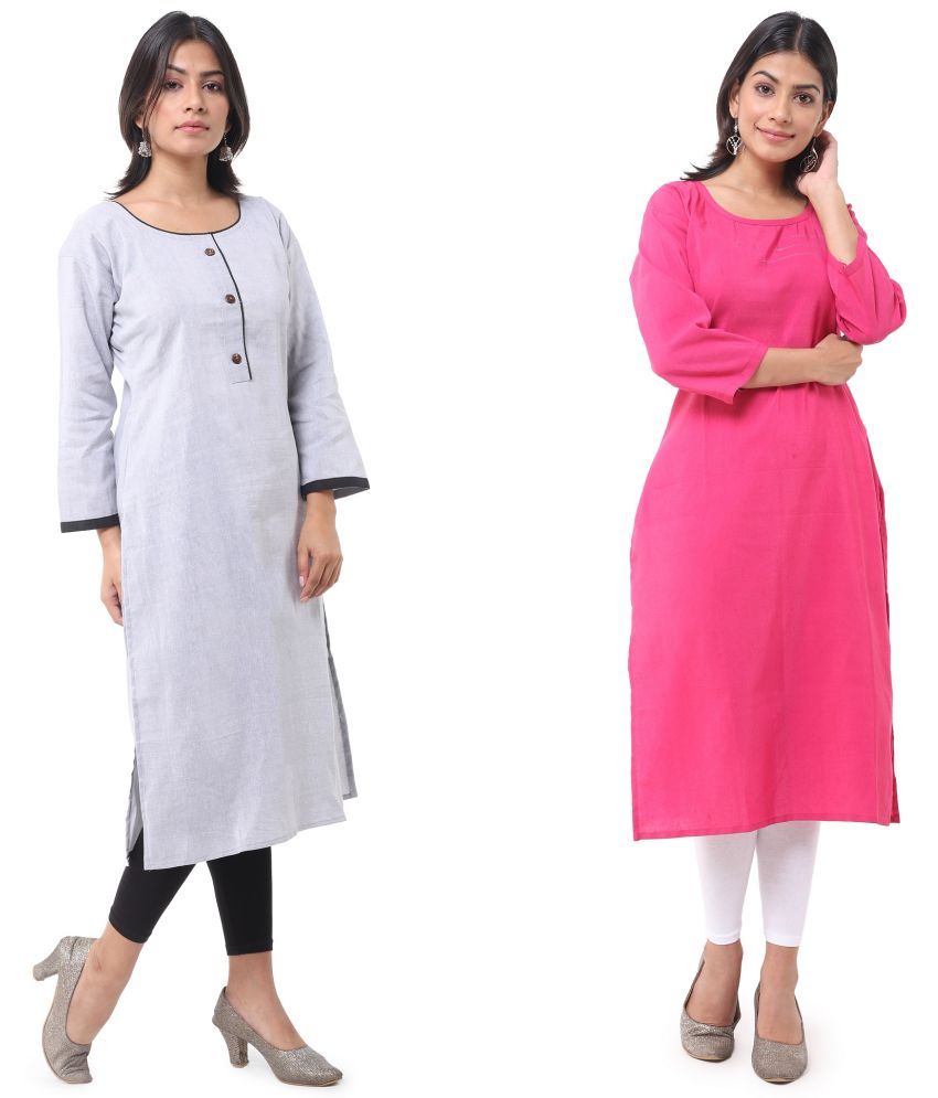     			DESHBANDHU DBK - Multicolor Cotton Women's Straight Kurti ( Pack of 2 )