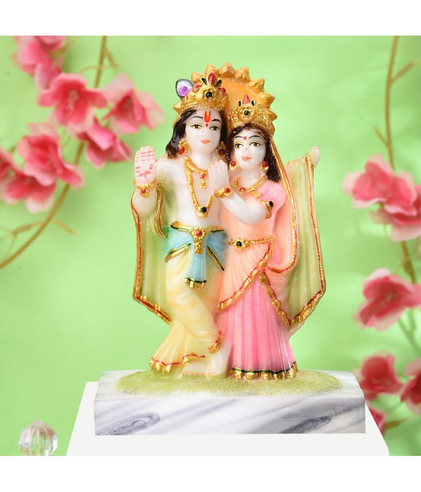     			Ghar Saaz Marble Radha Krishna Playing Flute God Idol Multicoloured 13.75 Cm