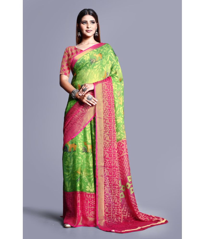     			Sitanjali Lifestyle - Green Brasso Saree With Blouse Piece ( Pack of 1 )