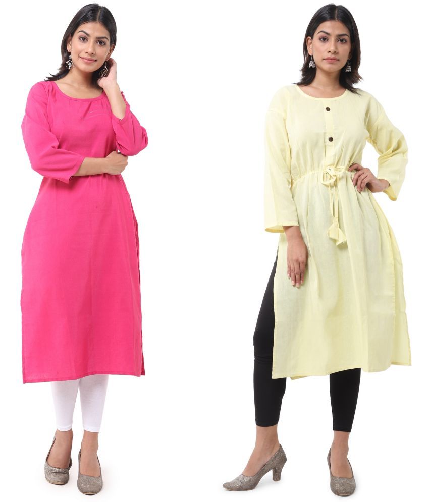     			DESHBANDHU DBK - Multicolor Cotton Women's Straight Kurti ( Pack of 2 )