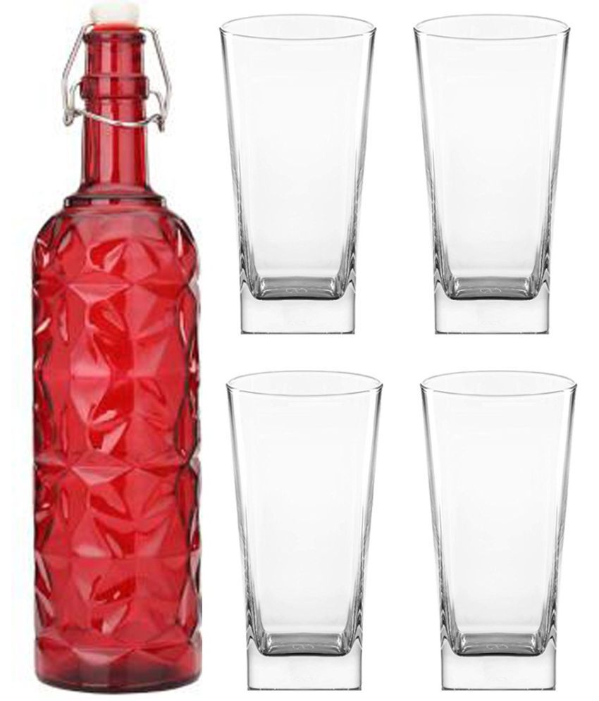     			Somil - Glass & Bottle Drinks Serving Lemon Set Red Water Bottle 1000 mL ( Set of 1 )