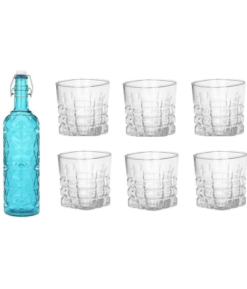     			Somil - Glass & Bottle Drinks Serving Lemon Set Blue Water Bottle 1000 mL ( Set of 1 )