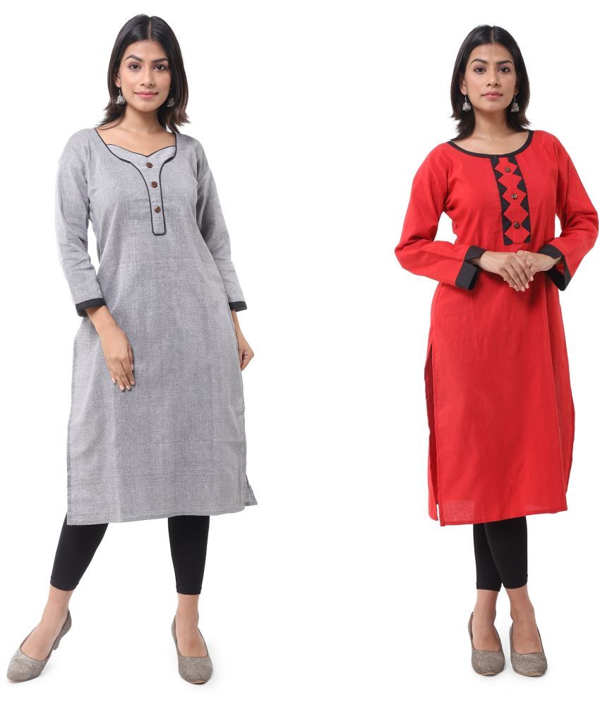     			DESHBANDHU DBK - Multicolor Cotton Women's Straight Kurti ( Pack of 2 )