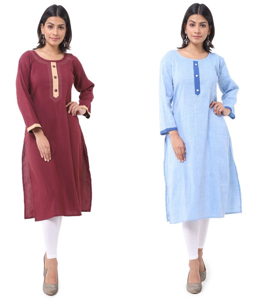     			DESHBANDHU DBK - Multicolor Cotton Women's Straight Kurti ( Pack of 2 )