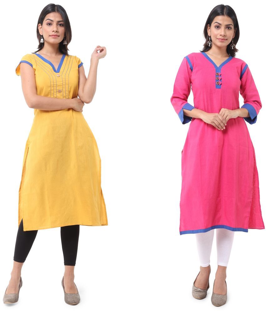     			DESHBANDHU DBK - Multicolor Cotton Women's Straight Kurti ( Pack of 2 )