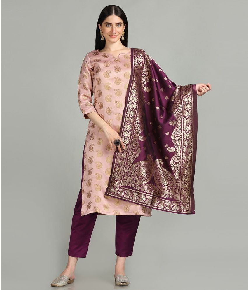     			Hritika - Peach Straight Brocade Women's Stitched Salwar Suit ( Pack of 1 )