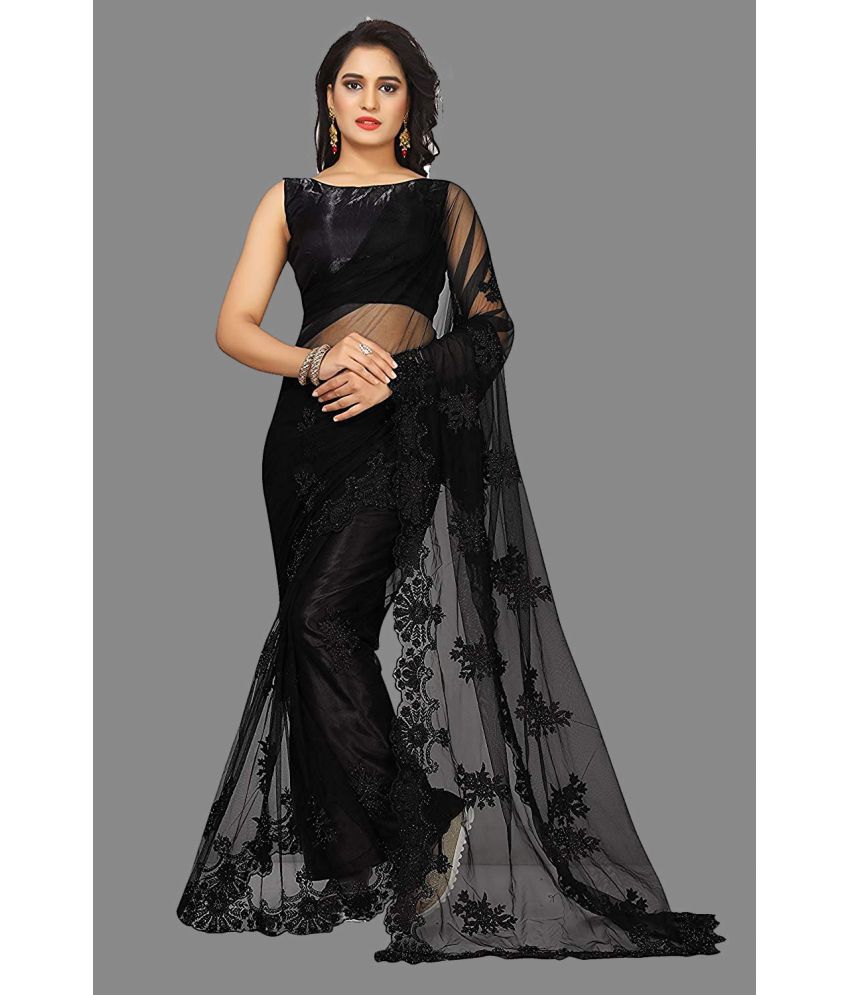    			Kenofy Sarees - Black Net Saree With Blouse Piece ( Pack of 1 )