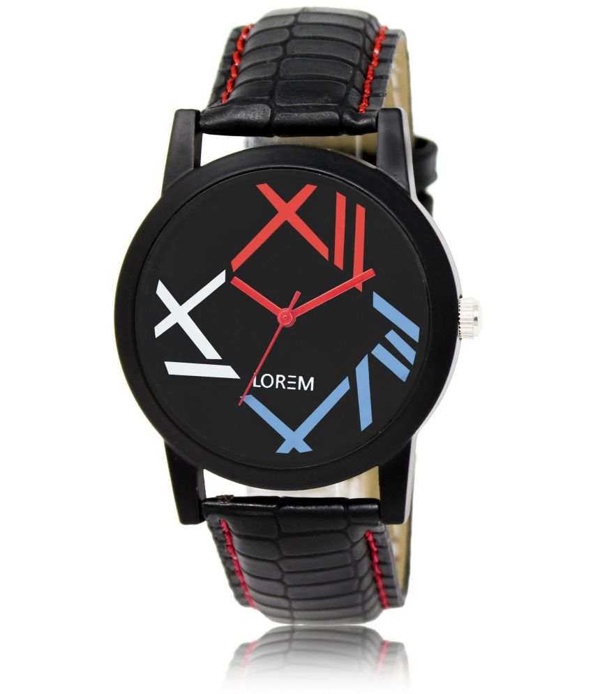     			Lorem - Black Leather Analog Men's Watch