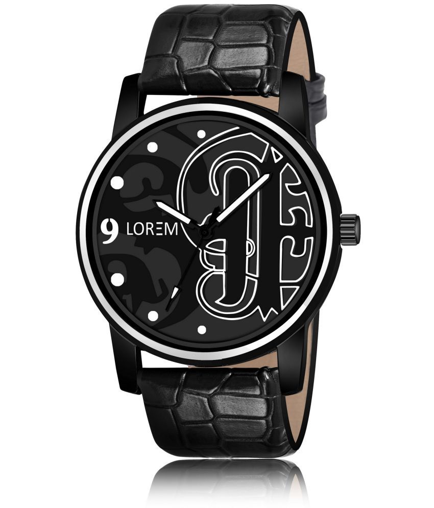     			Lorem - Black Leather Analog Men's Watch