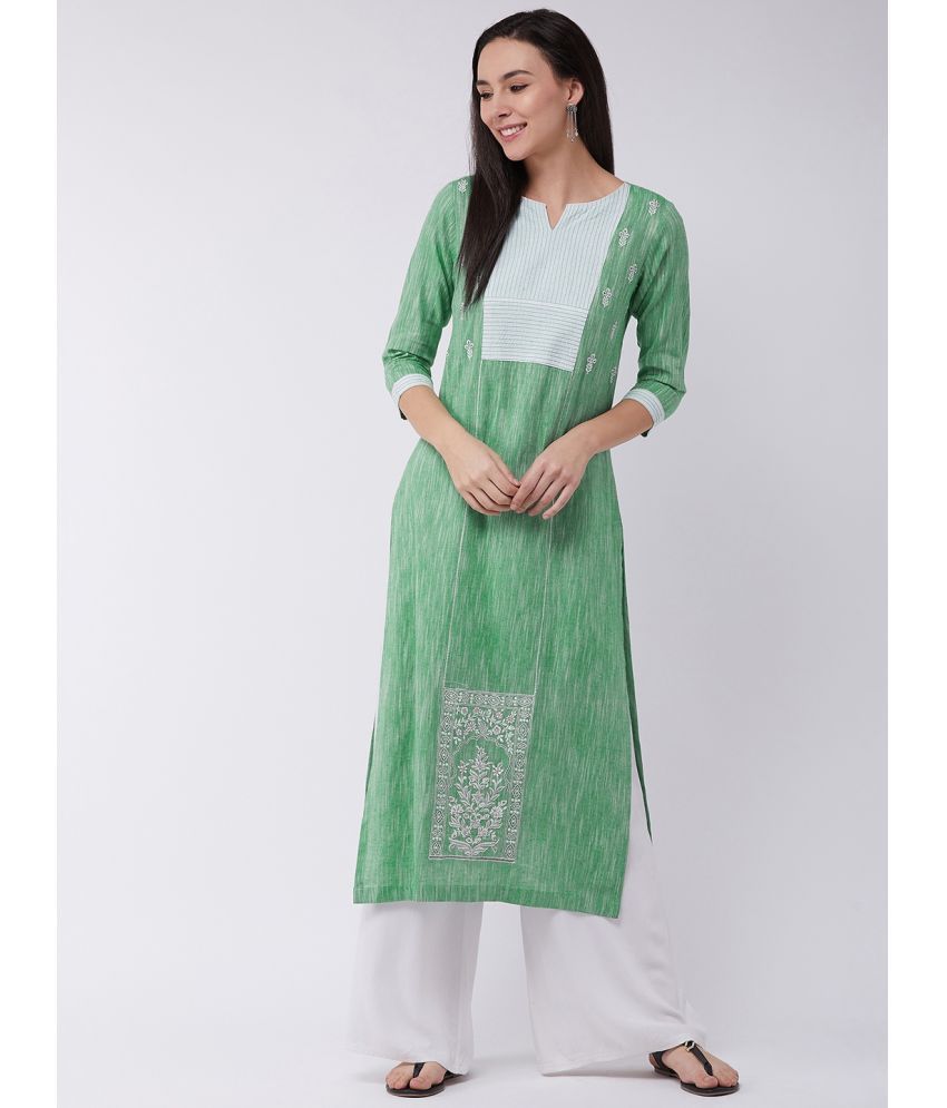     			Pannkh - Green Cotton Women's Straight Kurti ( Pack of 1 )