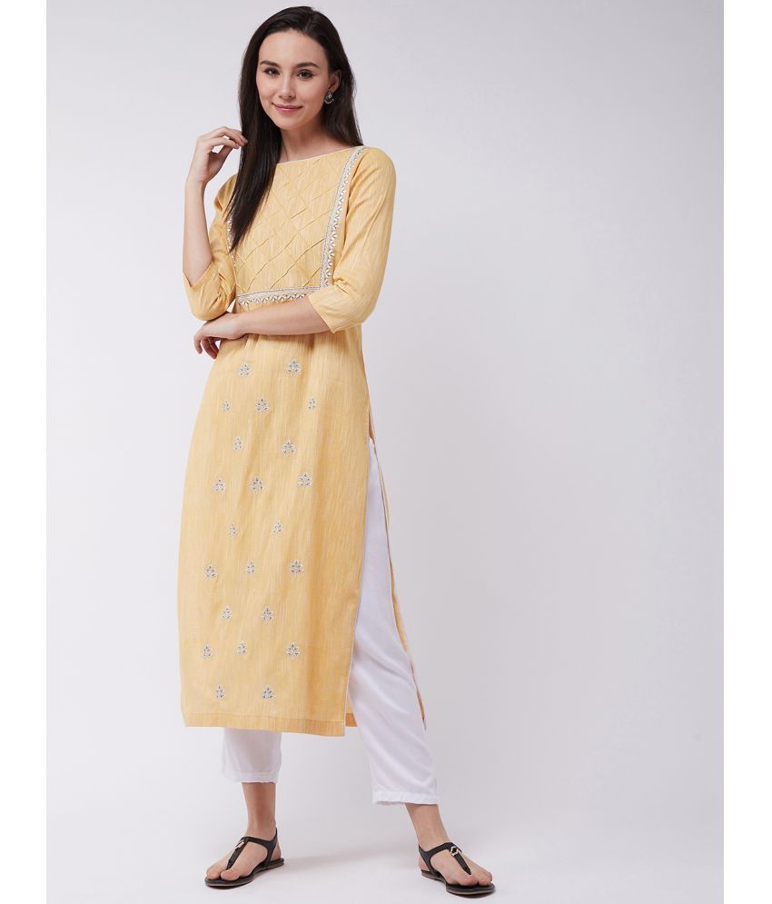     			Pannkh - Yellow Cotton Women's Straight Kurti ( Pack of 1 )