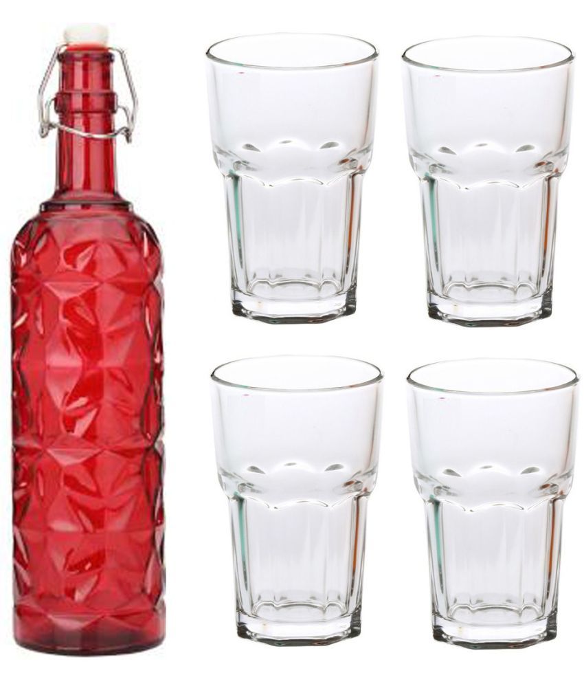     			Somil - Glass & Bottle Drinks Serving Lemon Set Red Water Bottle 1000 mL ( Set of 1 )