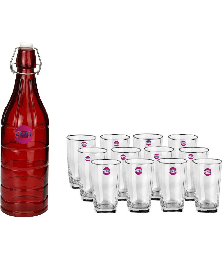     			Somil - Glass & Bottle Drinks Serving Lemon Set Red Water Bottle 1000 mL ( Set of 1 )