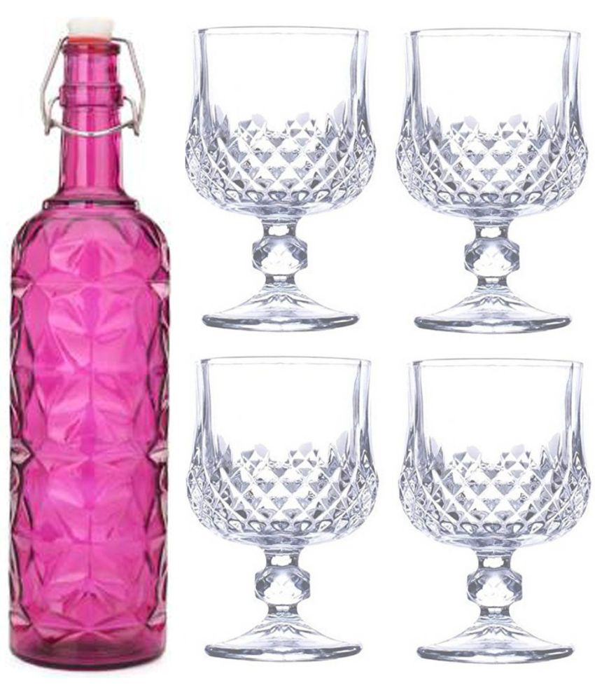     			Somil - Glass & Bottle Drinks Serving Lemon Set Pink Water Bottle 1000 mL ( Set of 1 )