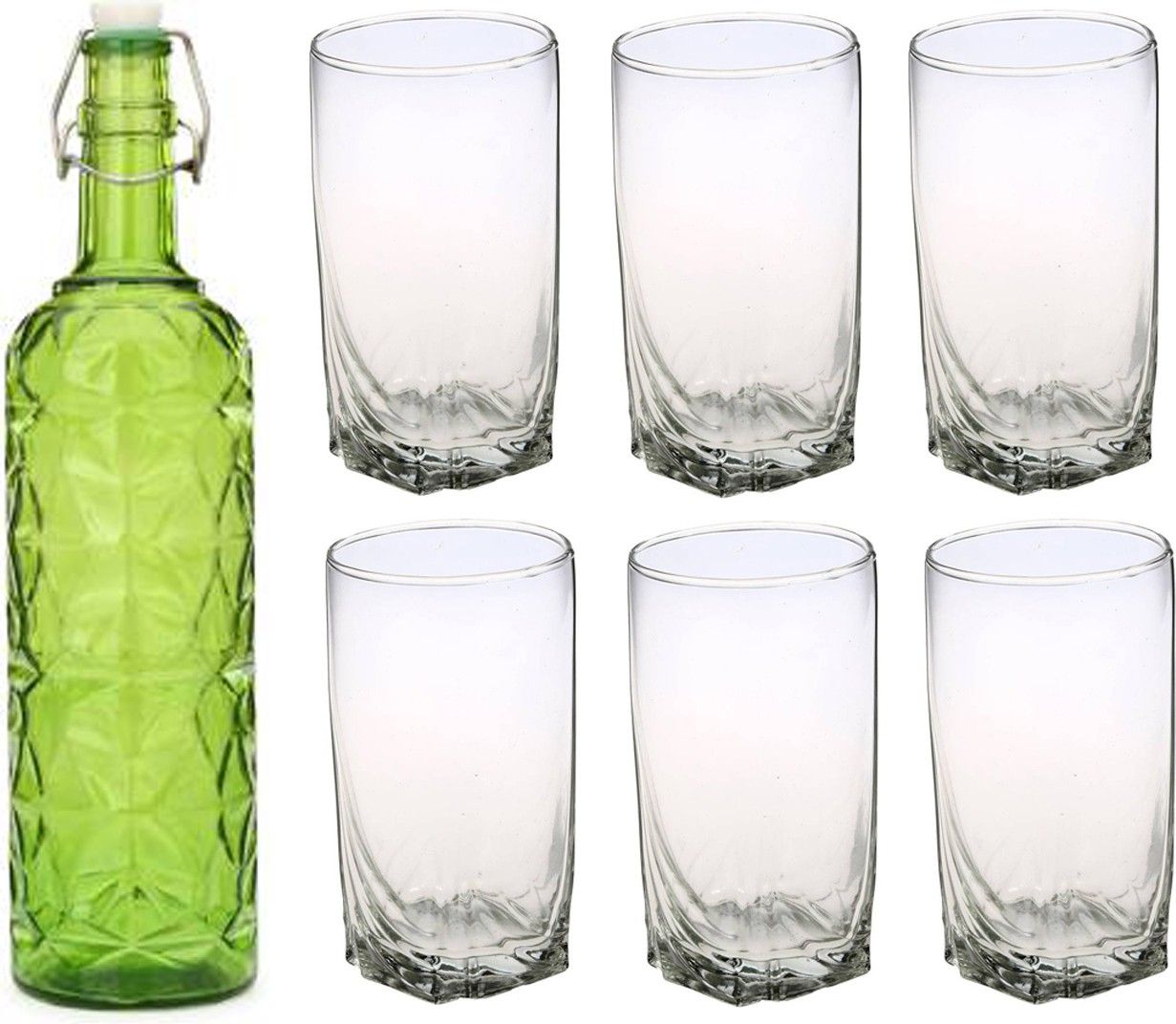     			Somil - Glass & Bottle Drinks Serving Lemon Set Green Water Bottle 1000 mL ( Set of 1 )